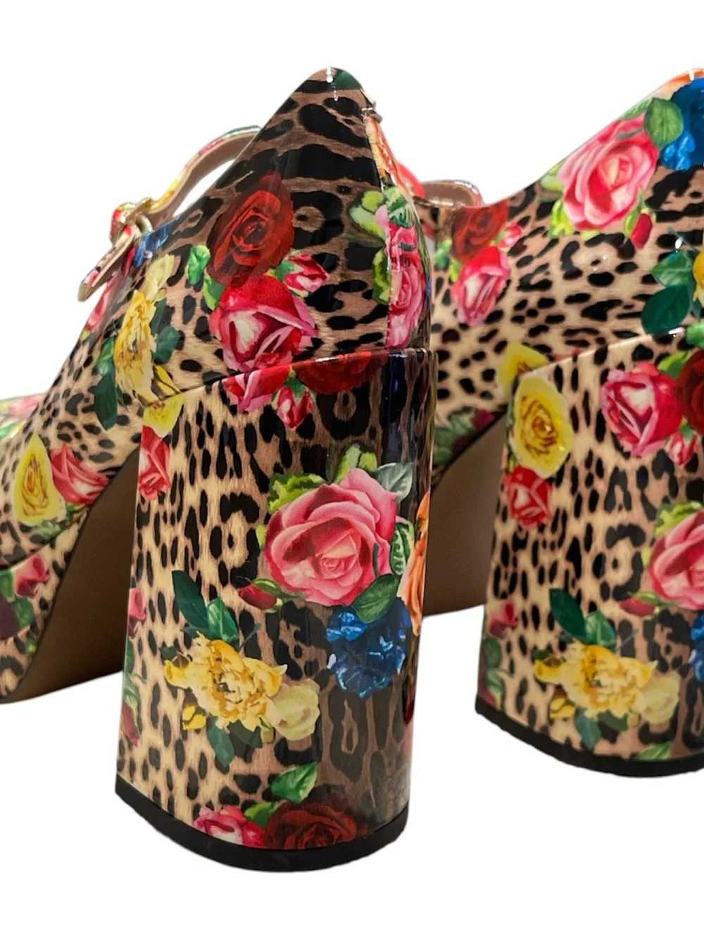 Betsey Johnson Floral Leopard Platform Mary Janes - Pink Red Blue Yellow